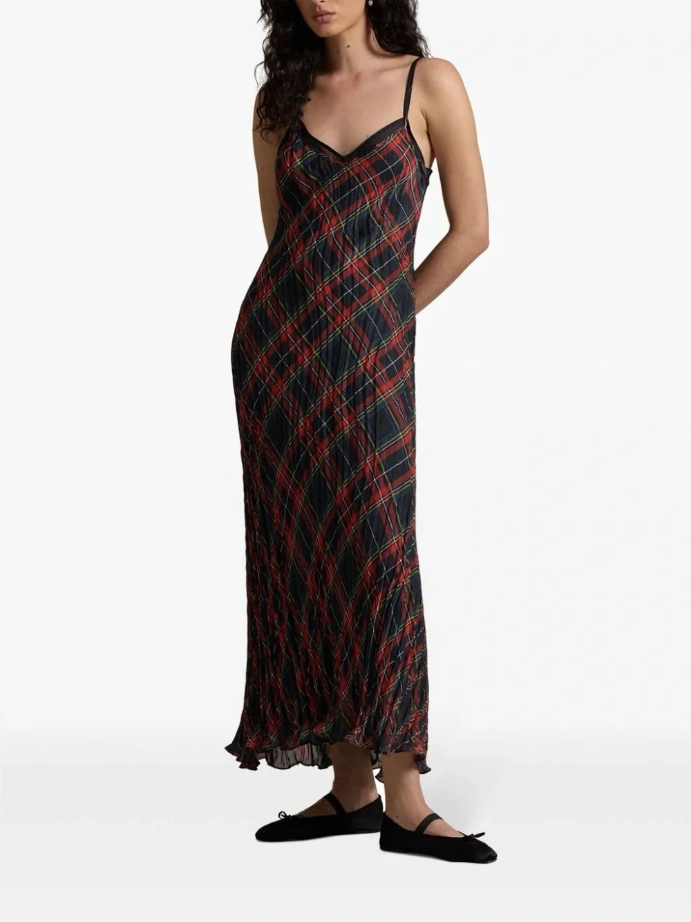 Polo Ralph Lauren Plaid Tartan Crinkle Pleated layered maxi dress SZ M / 8 / 10 - Picture 8 of 15